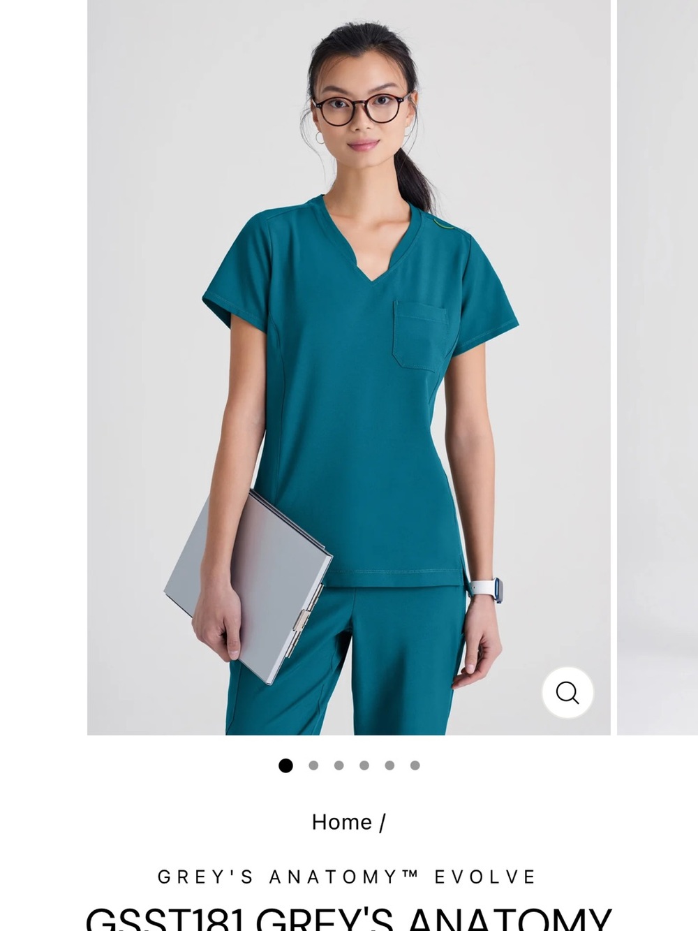 Grey's Anatomy Teal V-Neck Scrub Top with Chest Pocket